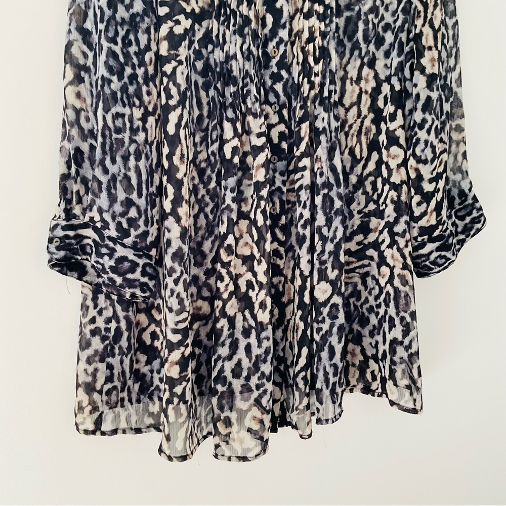 Fever Animal Print Flowy Sheer Blouse XL Oversized Long Sleeve - Picture 4 of 7